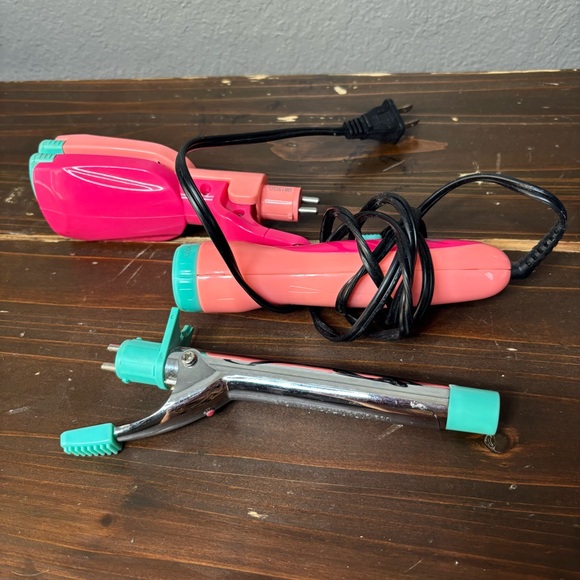 Justice Reversible Styling Tool Set Flat Iron Curling Iron Pink Travel - Picture 2 of 7